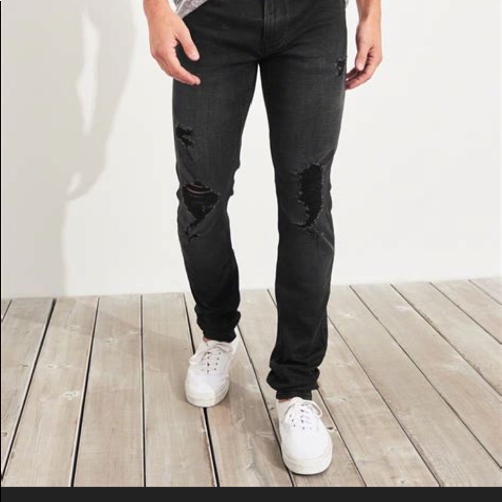 Hollister Slim Straight Jeans Black Advanced Stretch 31x32 Distressed